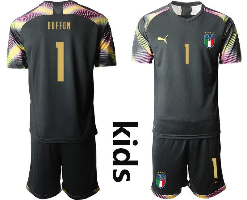 Youth 2021 European Cup Italy black goalkeeper #1 Soccer Jersey